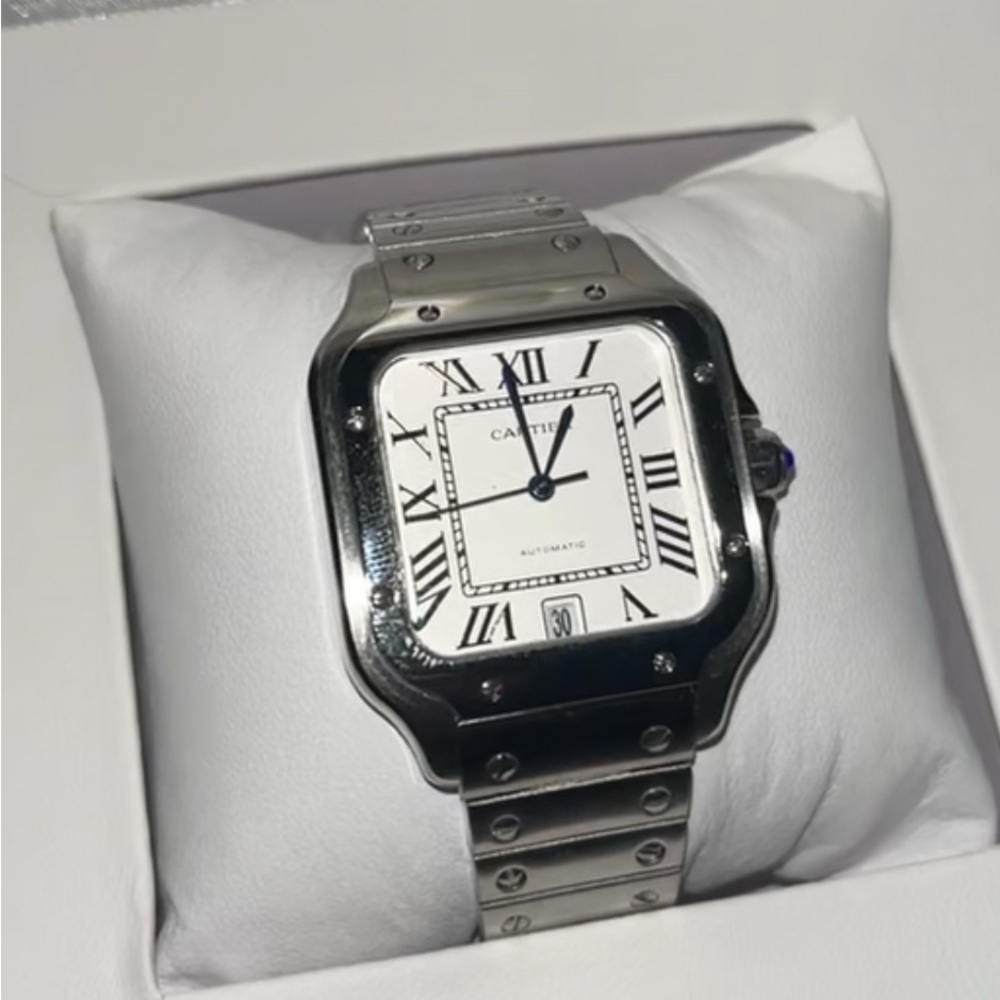 Cartier Santos Silver Watch with Roman Dial